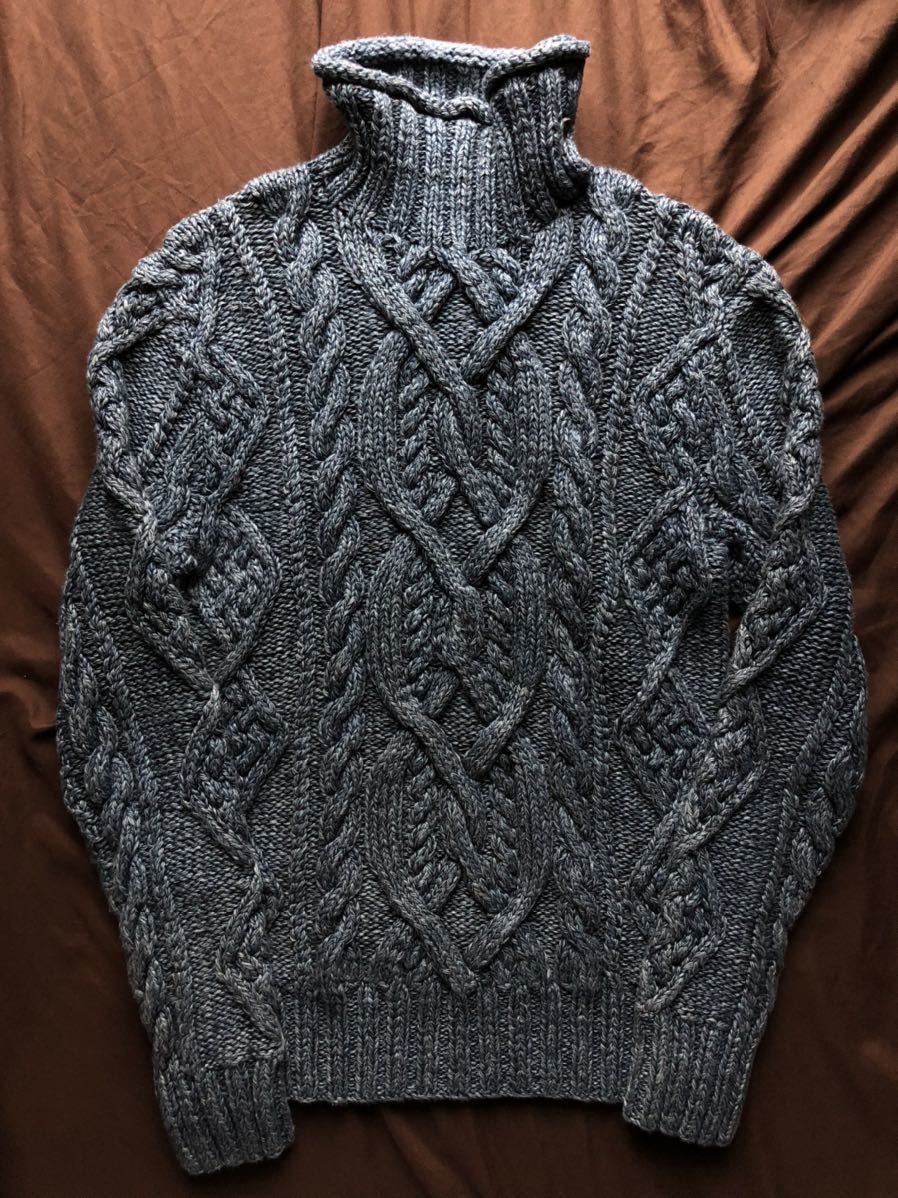 【傑作】美品 RRL MOCK NECK INDIGO HAND KNIT ダブルアールエル インディゴ アラン モックネック ニット セーター ラルフローレン XS_画像1