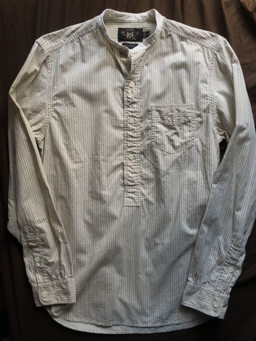 傑作】RRL CALICO STRIPE BAND COLLAR SHIRT ダブルアールエル