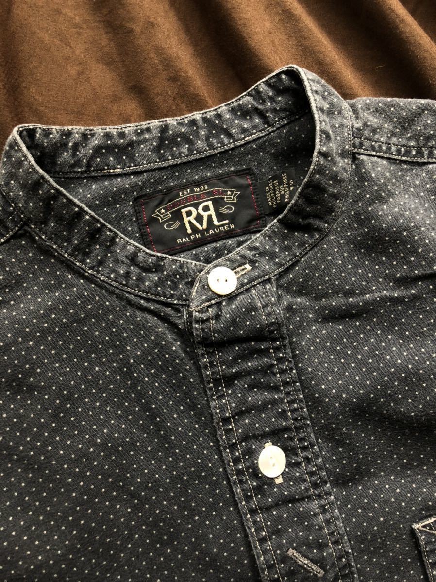 【名作】極美品 RRL POLKADOT BAND COLLAR SHIRT ダブルアールエル ポルカドット 抜染 総柄 バンドカラー ヘンリーネック ラルフローレン S_画像3