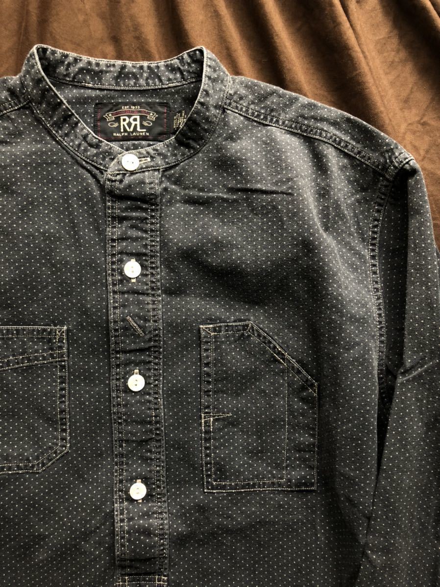 【名作】極美品 RRL POLKADOT BAND COLLAR SHIRT ダブルアールエル ポルカドット 抜染 総柄 バンドカラー ヘンリーネック ラルフローレン S_画像1