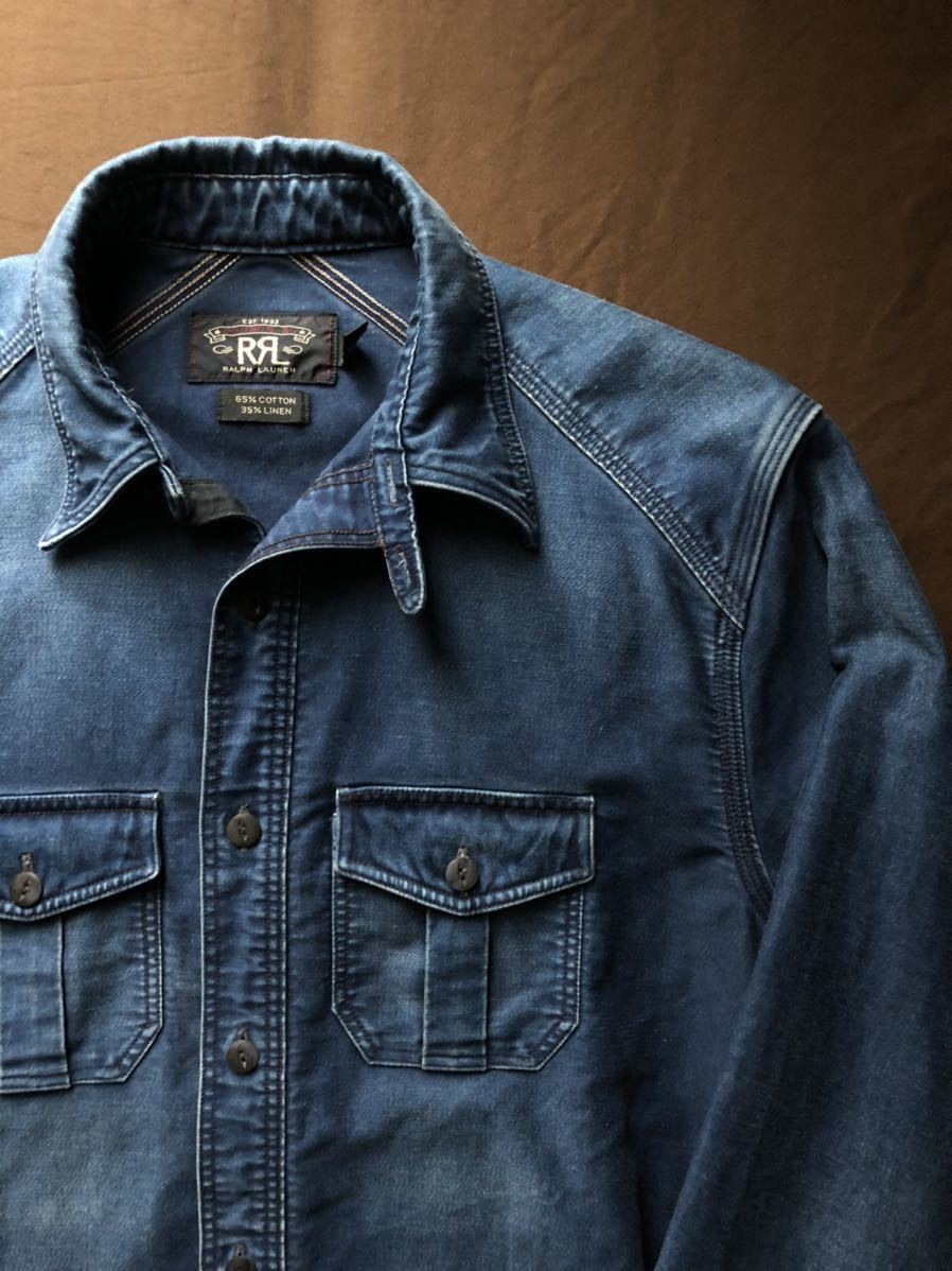 名作】極美品 RRL INDIGO COTTON LINEN SHIRT ダブルアールエル デニム