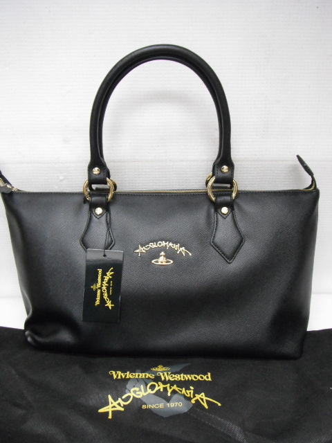 未使用品 Vivienne Westwood ANGLOMANIA ヴィヴィアンウエストウッドアングロマニア レザー トート バッグ ブラック J9-c _画像1