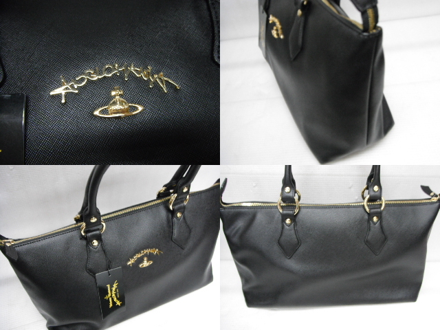 未使用品 Vivienne Westwood ANGLOMANIA ヴィヴィアンウエストウッドアングロマニア レザー トート バッグ ブラック J9-c _画像2