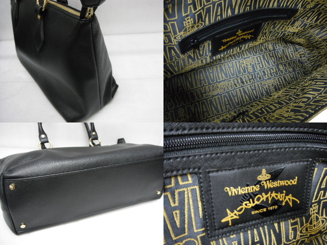 未使用品 Vivienne Westwood ANGLOMANIA ヴィヴィアンウエストウッドアングロマニア レザー トート バッグ ブラック J9-c _画像3