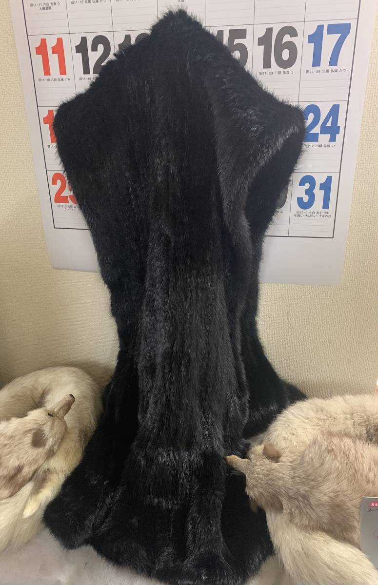  mink muffler shawl stole face attaching fox mink fur real fur black fur FOX NOUVELLE FUR manual 3 point 