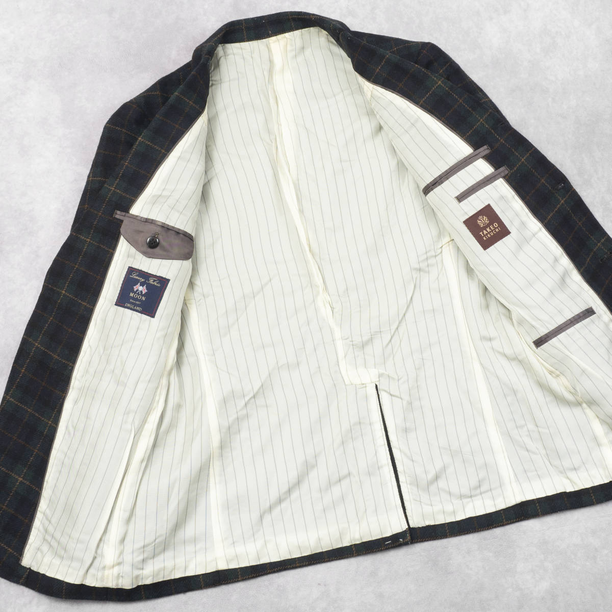 名門MOON生地『TAKEO KIKUCHI』ウールジャケット size:1(S相当) グリーン タケオキクチ メンズ 管理1260_画像5