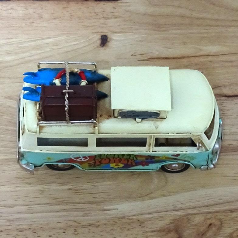  tin plate car toy Vintage car objet d'art BLUE Trip Bus retro pretty american miscellaneous goods ornament interior stylish Cafe 