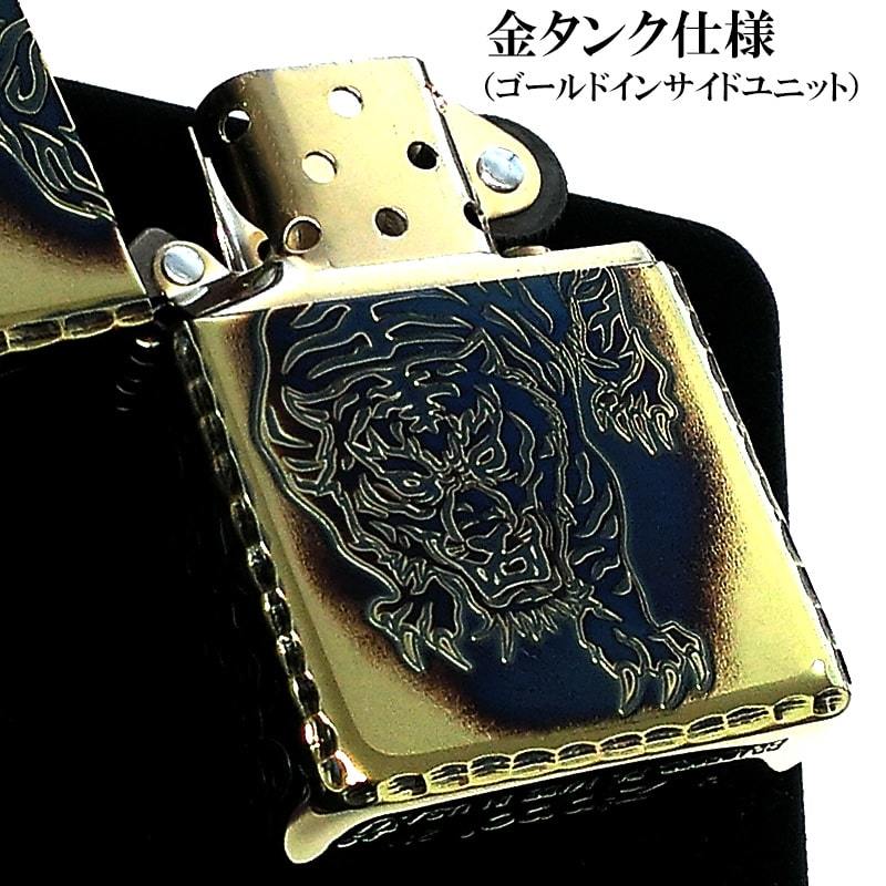 ZIPPO アーマー 唐草 虎 ジッポ ライター 5面彫刻 イブシ加工 ゴールド タイガー 重厚 アラベスク コーナーリューター 金タンク 燻し仕上げ_画像4