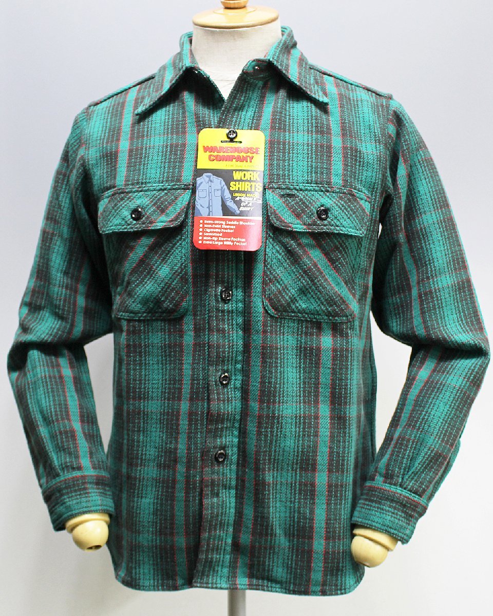 Warehouse (ウエアハウス) Lot 3104 FLANNEL SHIRTS / フランネルシャツ C柄 未使用品 グリーン size S_画像2