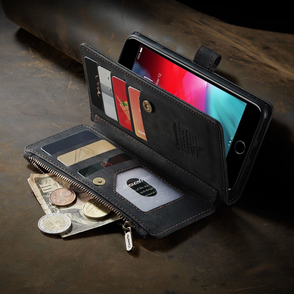 iphone6s レザーケース アイフォン6s ケース iphone6/6s レザーケース 手帳型 カード収納 お財布付き ブラック