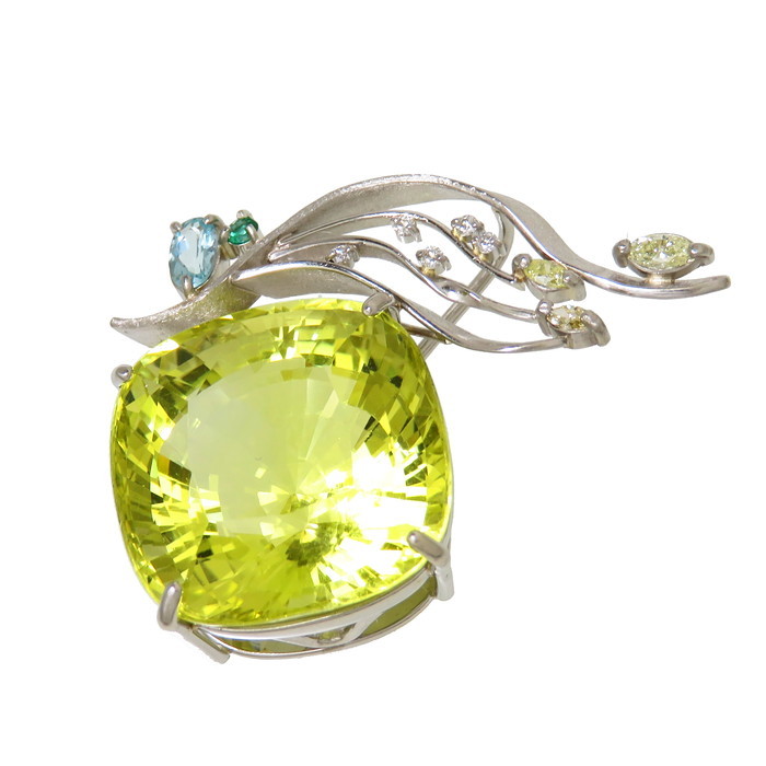 国産】 0.29/0.23ct ダイヤモンド 33.01ct レモンクォーツ ペンダント