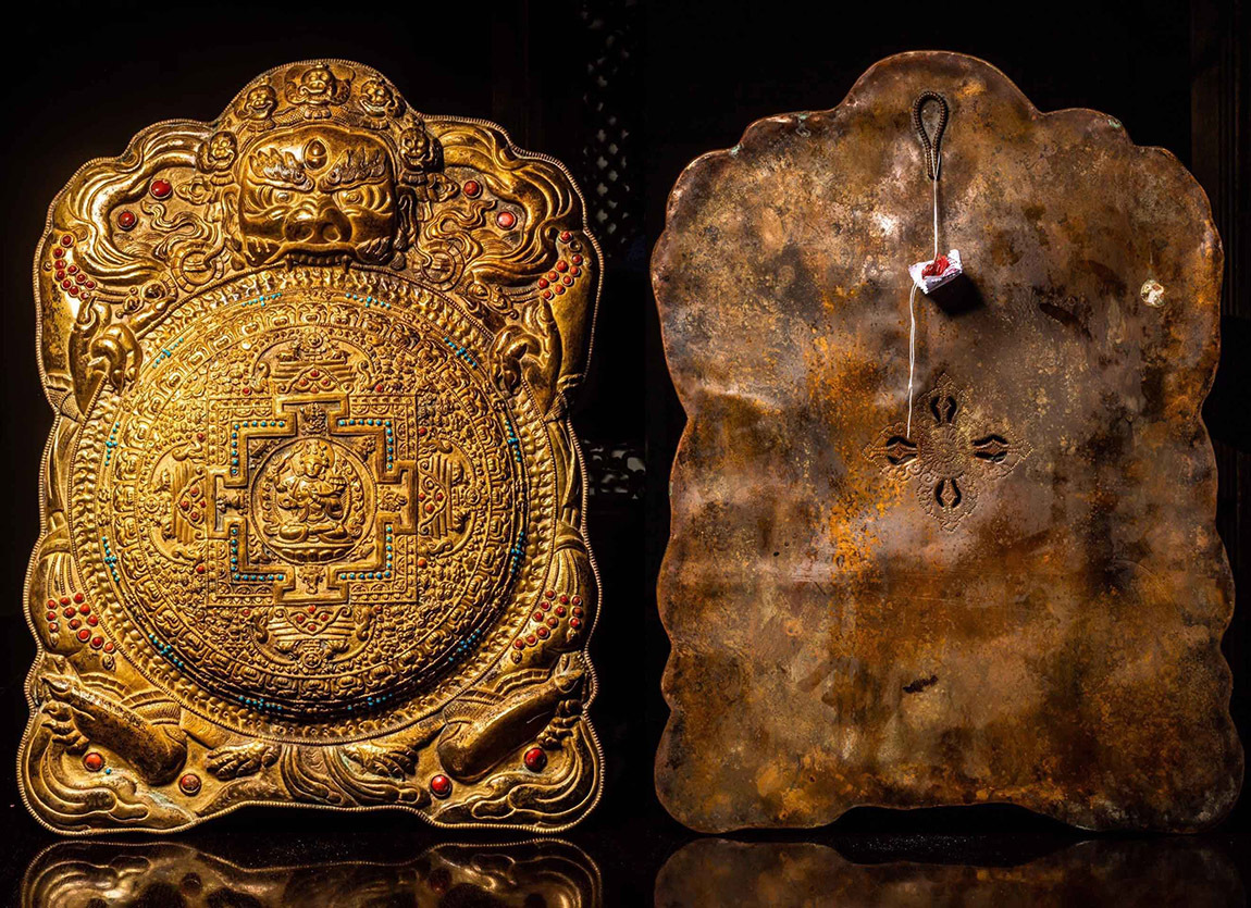 ☆極上珍品☆Q308清時代 仏教古美術 チベット密教 銅塗金 宝石象嵌 