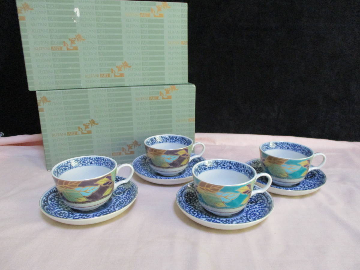  чайница ] Kutani cup & блюдце пара 2 коробка * всего .4 покупатель Kutani превосходящий гора не использовался 