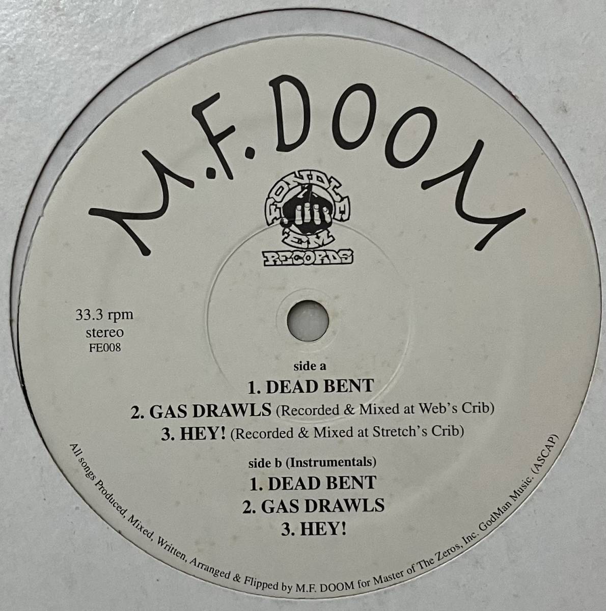 [12/レコード] M.F. Doom - Dead Bent / Gas Drawls / Hey! (Hip Hop) Fondle 'Em ヒップホップ大名盤の画像1