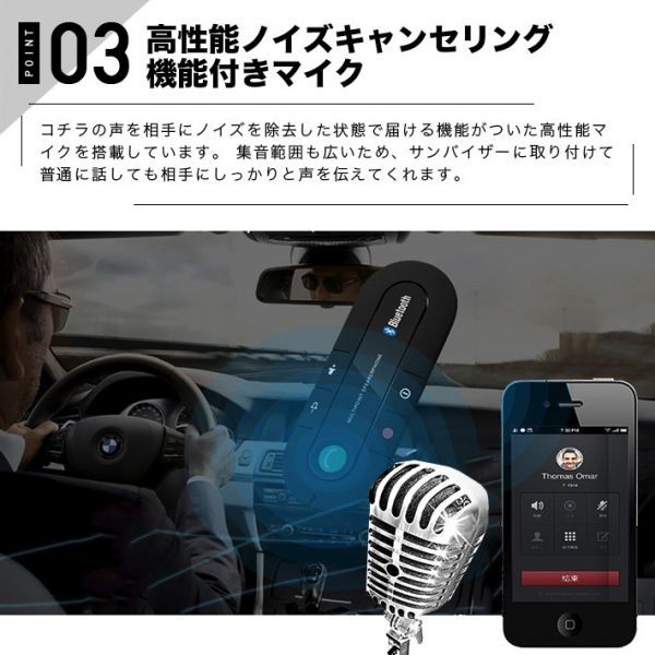 ワイヤレス高音質 スピーカー 車用 サンバイザー 音楽再生 Bluetooth ハンズフリー通話スピーカーフォン_画像8