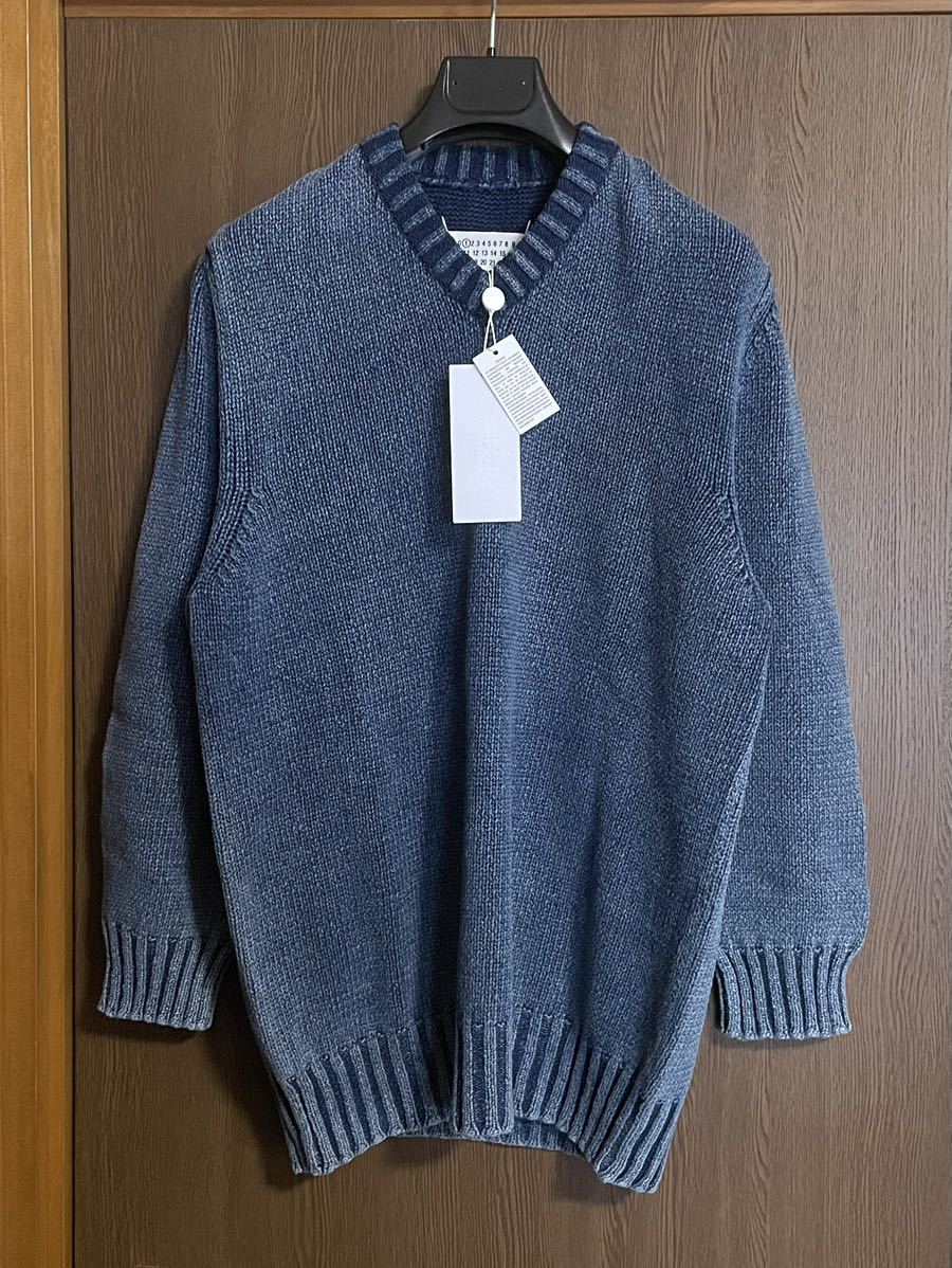 XS新品69%of メゾンマルジェラ デストロイ オーバーサイズ ロング ニット コットン セーター 21AW XS Maison Margiela  1 レディース ブルー