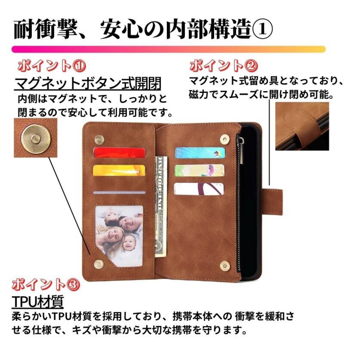 iPhone 13ProMax ケース 手帳型 お財布 レザー カードケース ジップファスナー収納付 おしゃれ アイフォン 