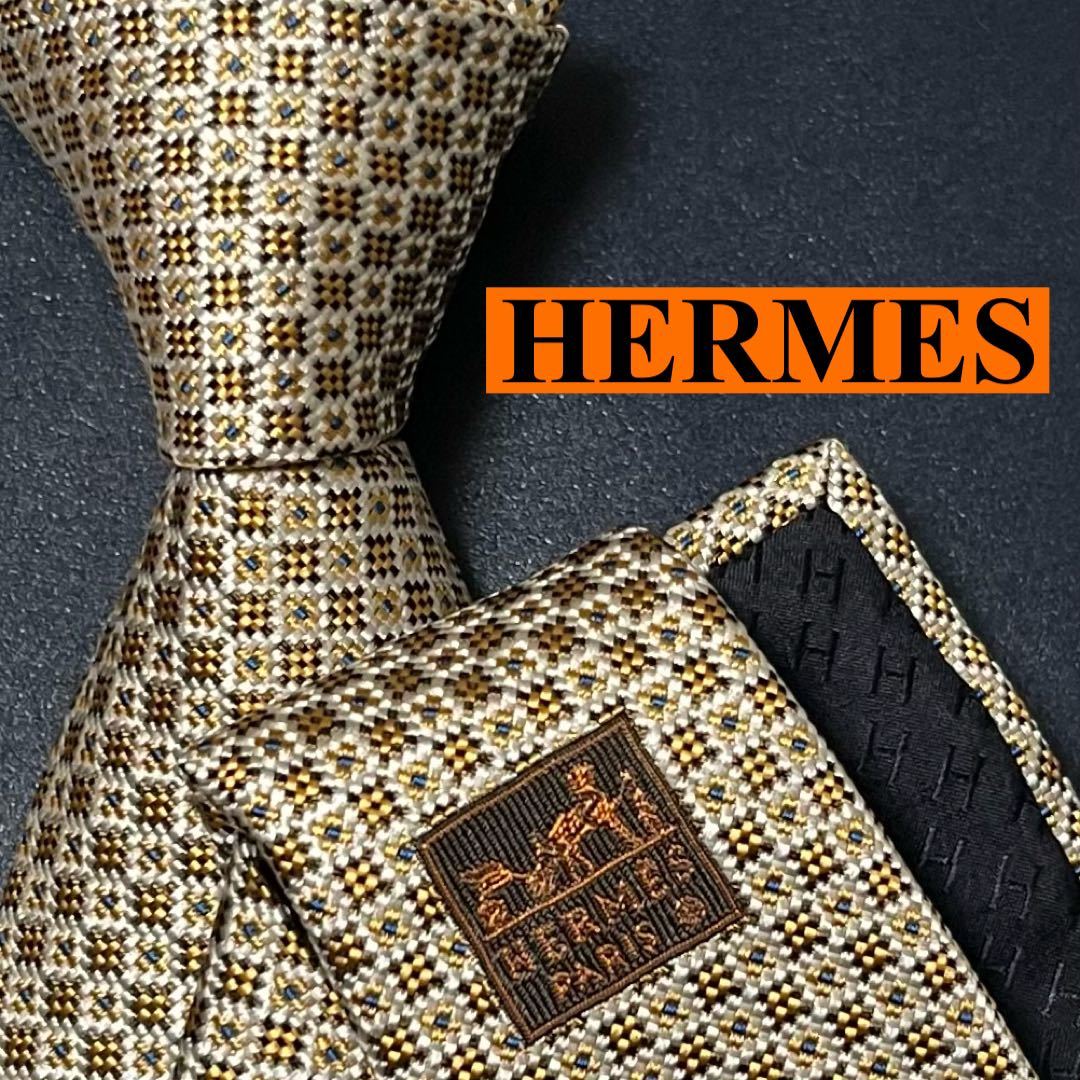 日本製・綿100% 【美品】HERMES エルメス ファソネH H織り タイ 