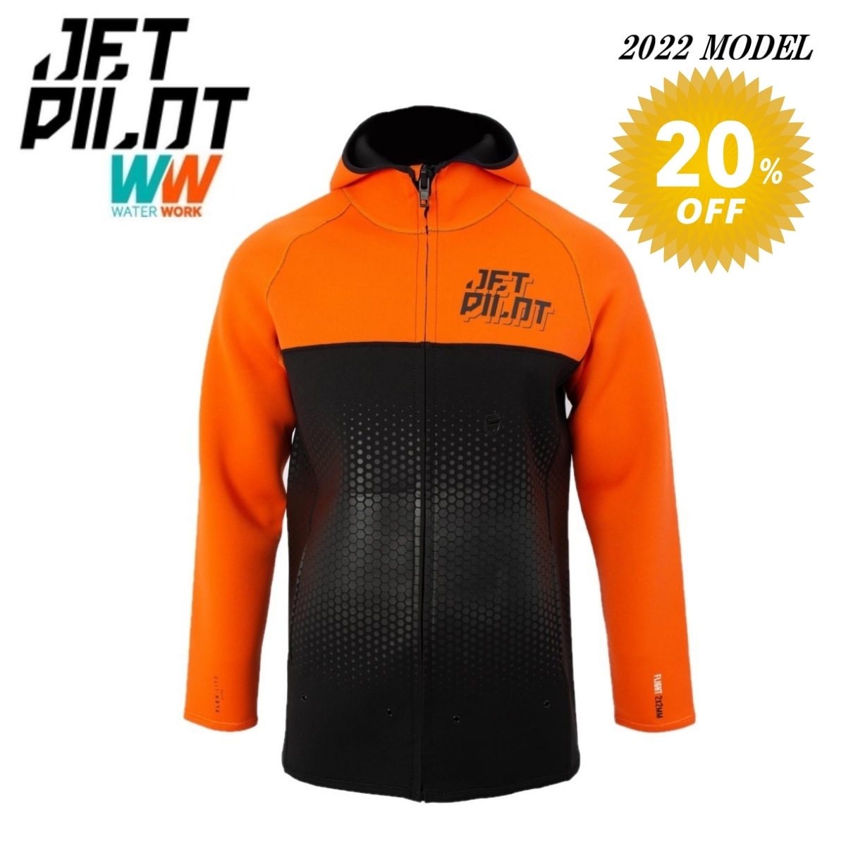 ジェットパイロット JETPILOT 2022 マリンコート セール 20%オフ 送料無料 フライト ツアーコート JA22160 ブラック/オレンジ S