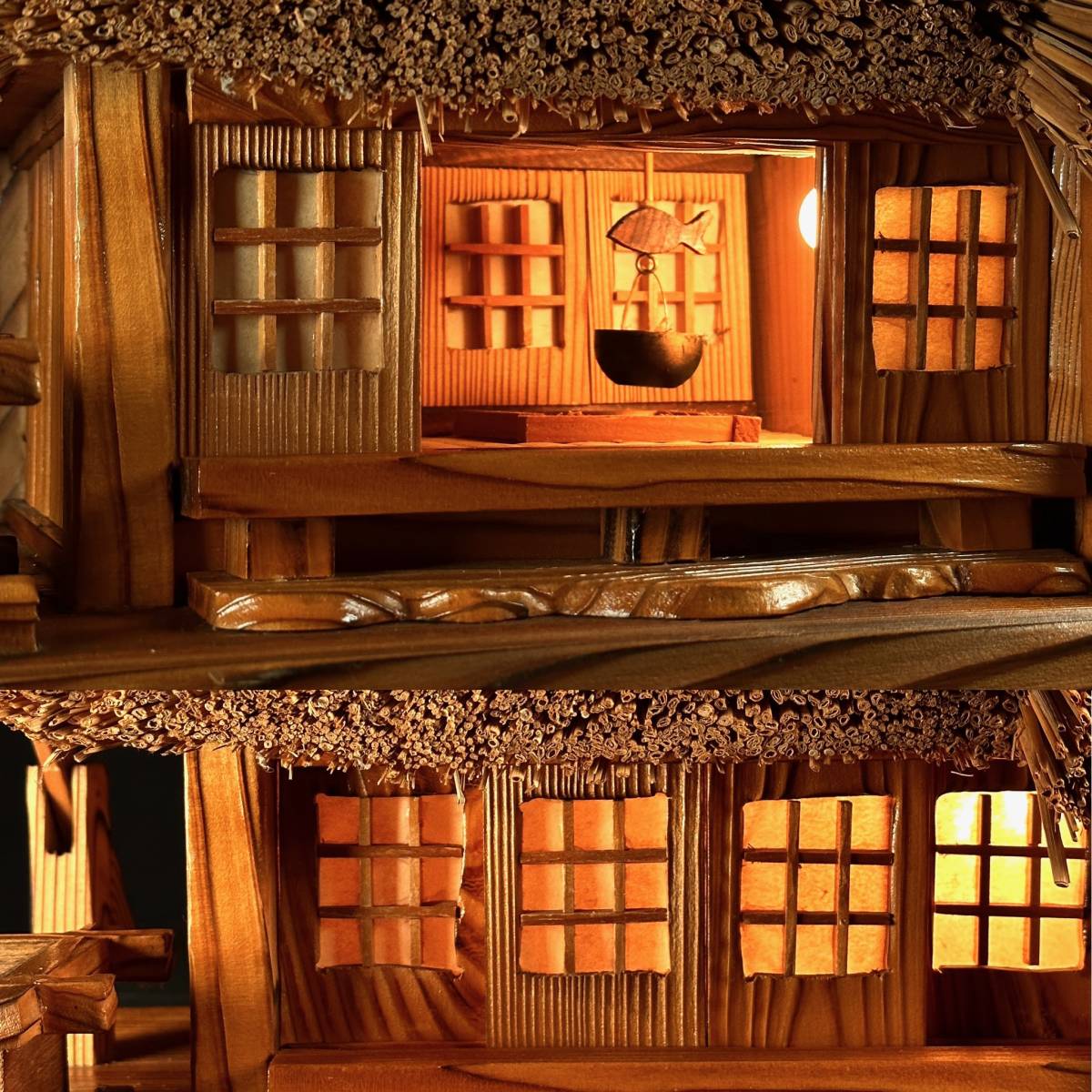 昭和レトロ 田舎の古民家 茅葺屋根 日本家屋 模型 オブジェ ジオラマ ...