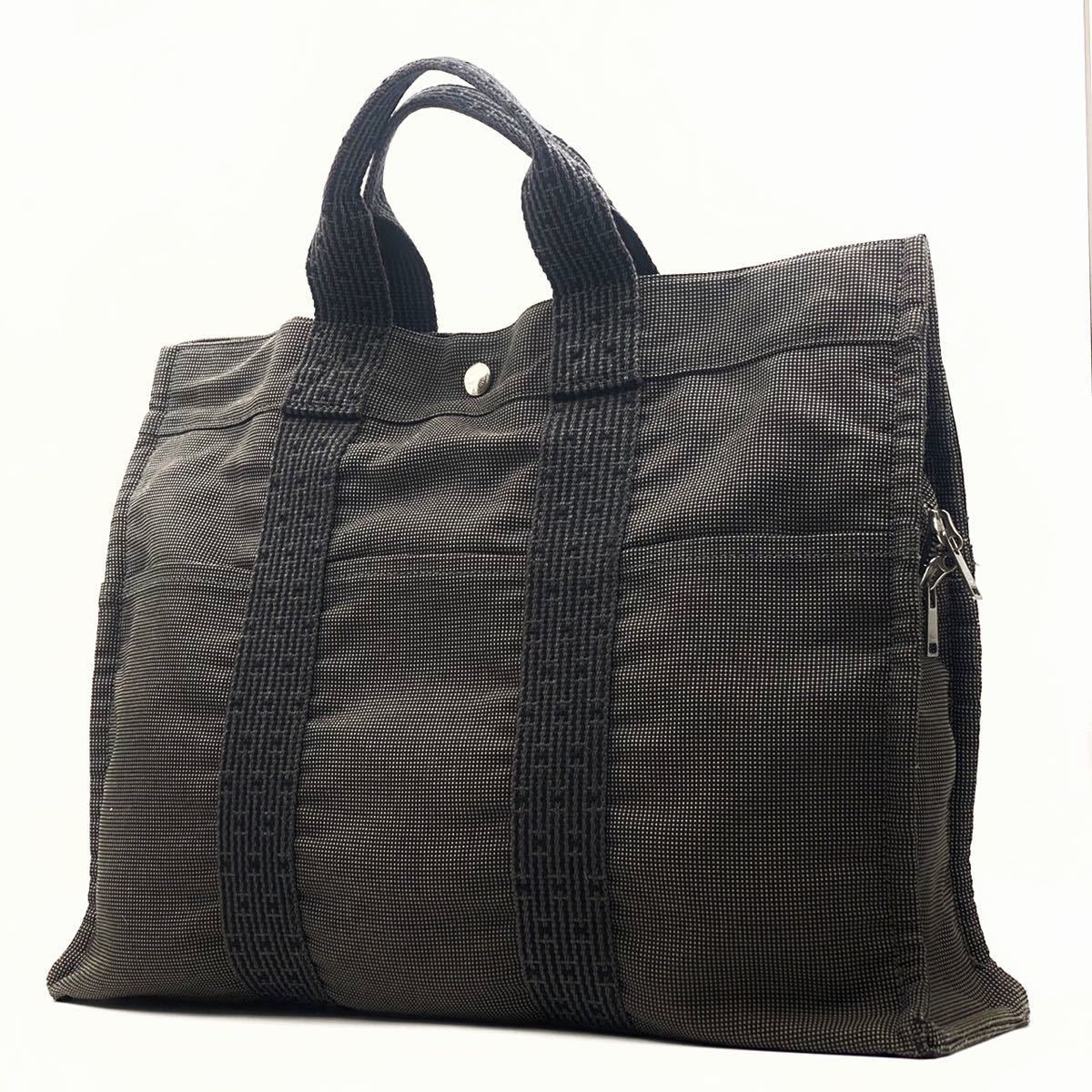 極美品 HERMES エルメス エールラインMM トートバッグ メンズ グレー系-