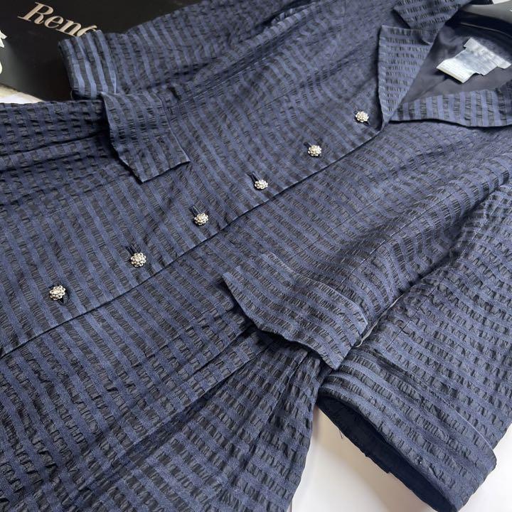 特別価格 Rene コートワンピース チュール ビジューボタン 34 ネイビー