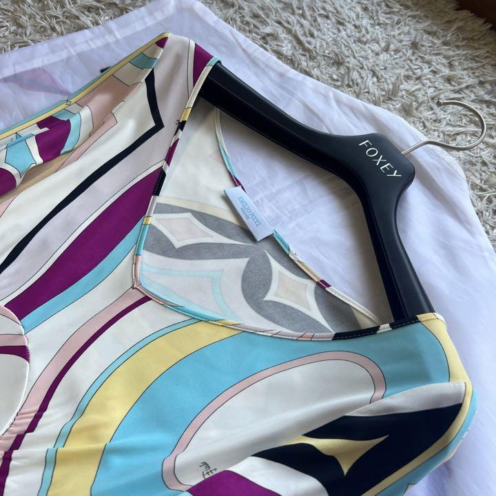 【美品】EMILIO PUCCI プッチ柄ワンピース 総柄 ドレス ロング M エミリオプッチ 七分袖