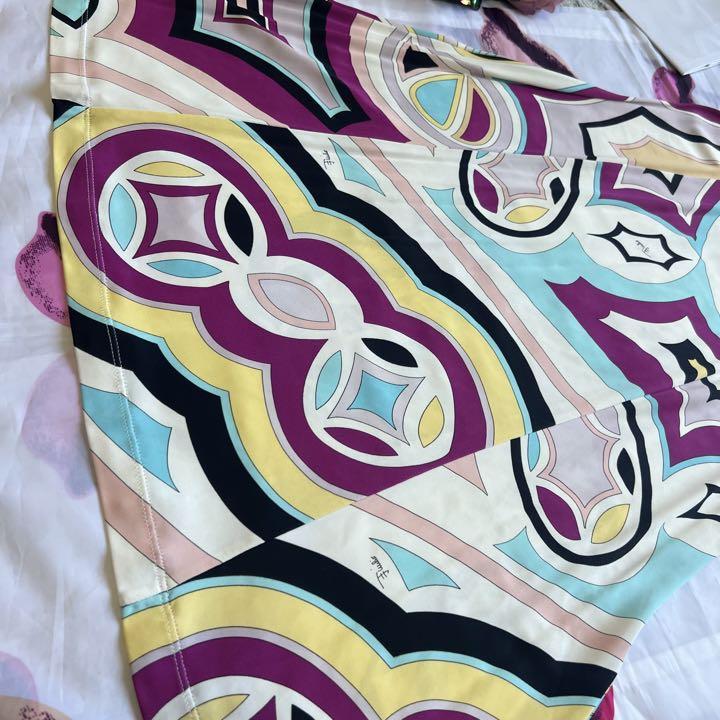 【美品】EMILIO PUCCI プッチ柄ワンピース 総柄 ドレス ロング M エミリオプッチ 七分袖