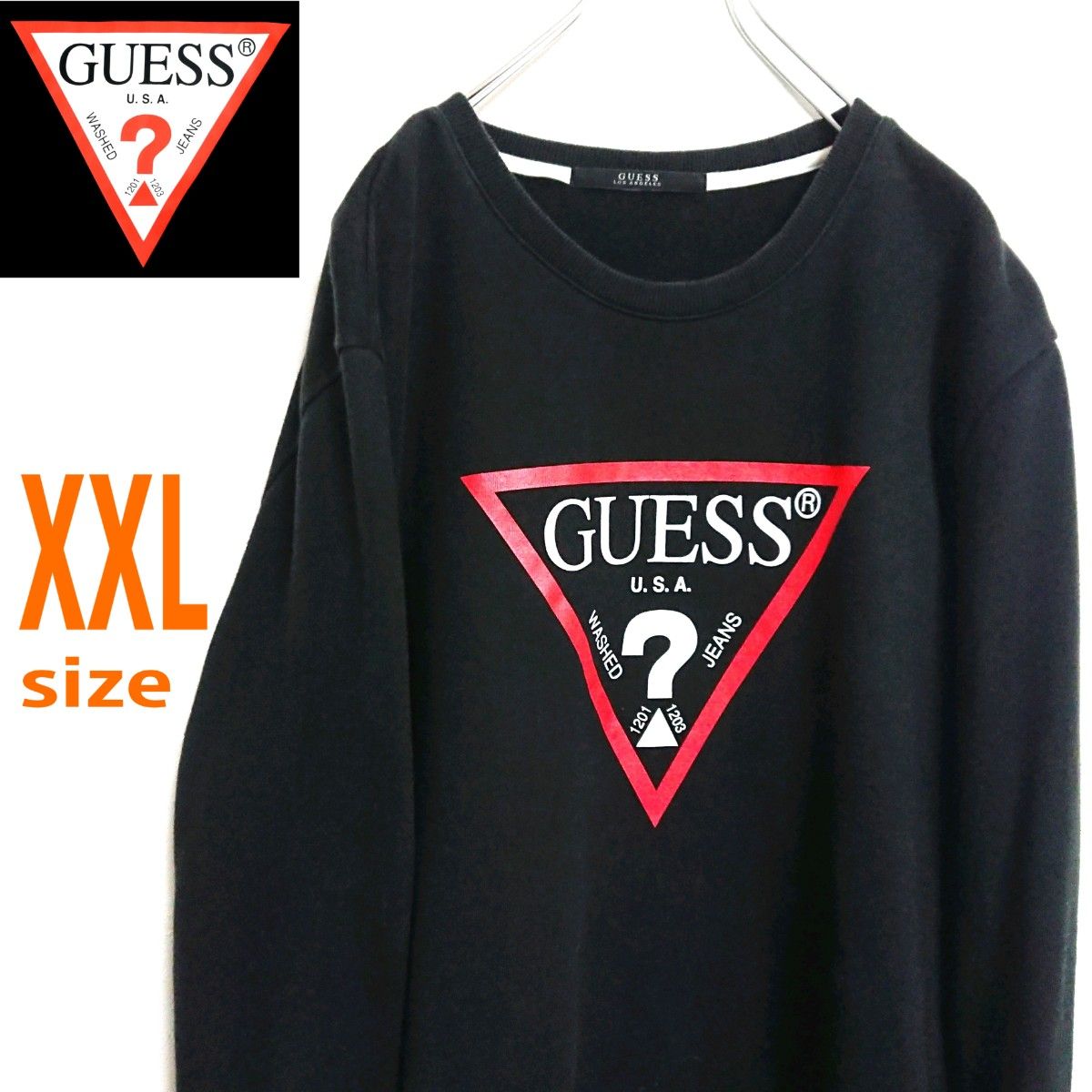 GUESS ゲス  ビッグサイズ  黒色  スウェット トレーナー トライアングル デカロゴ guess