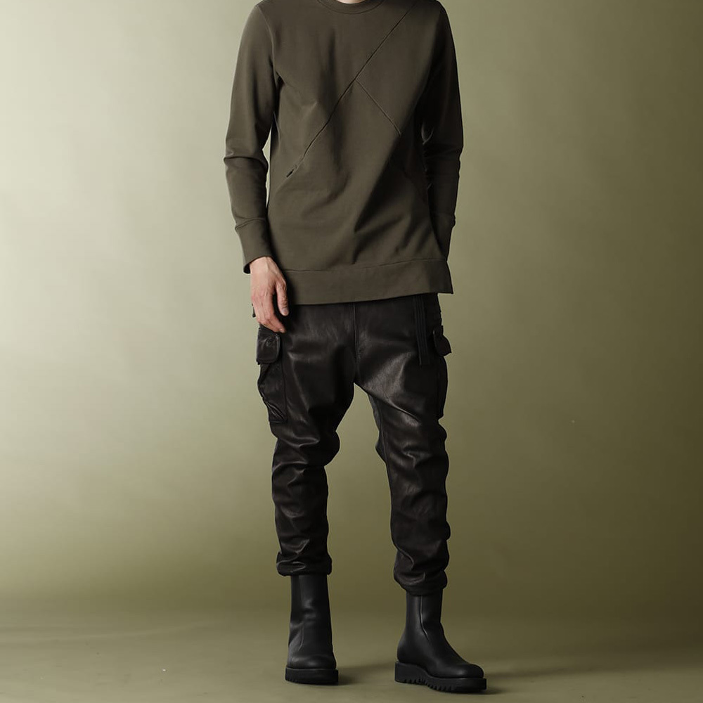 未使用12.9万 ripvanwinkle リップヴァンウィンクル CROPPED BUSH LEATHER クロップド ブッシュ レザー パンツ 3 ブラック RB-344_画像7