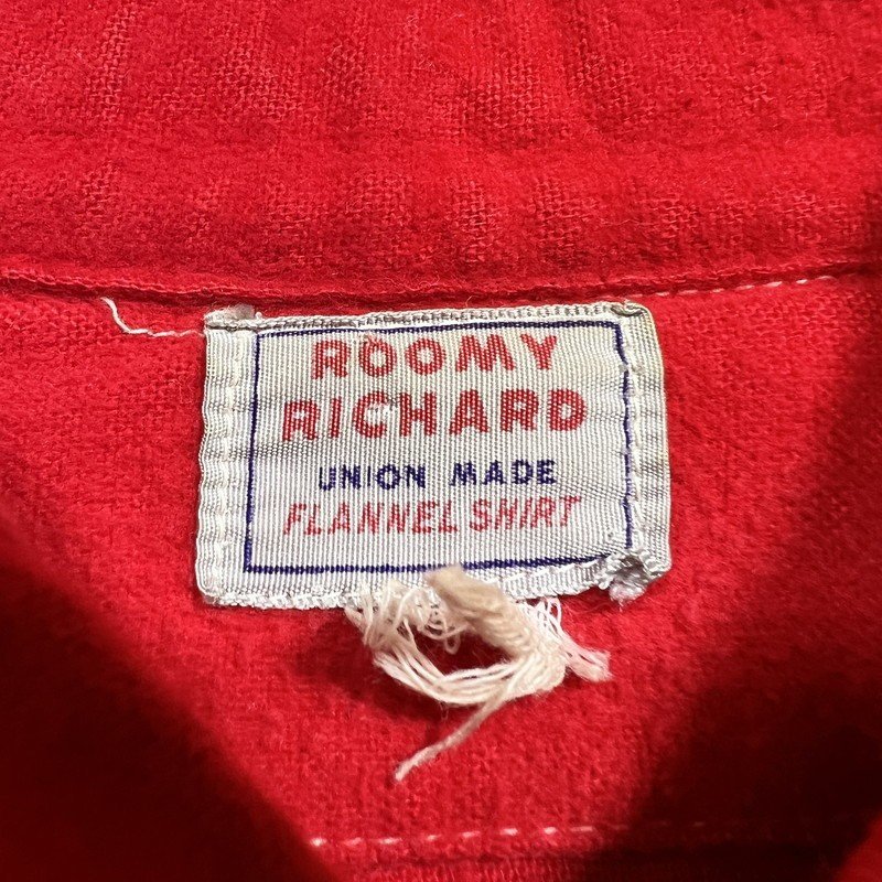 ROOMY RICHARD 【men2502H】 ~50's フランネルワークシャツ Worthy Mfg Co レッド 台襟 サイドマチ付き M~L相当 USA製 AG_画像3