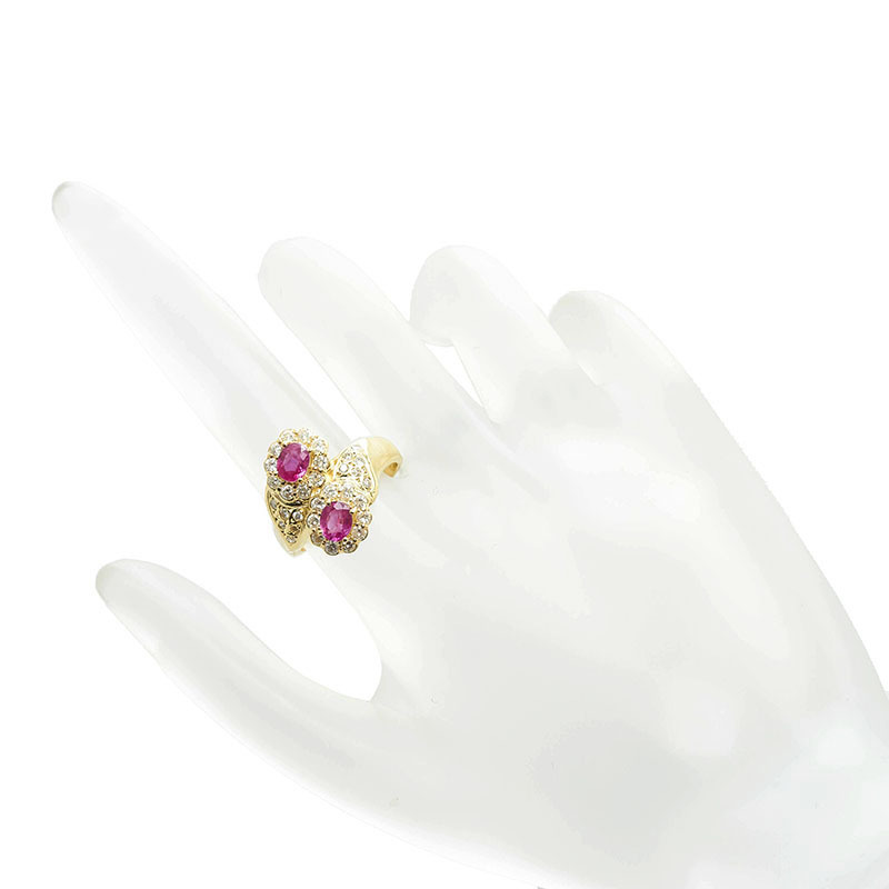 K18YG イエローゴールド ルビー0.80ct ダイヤ0.65ct リング 指輪