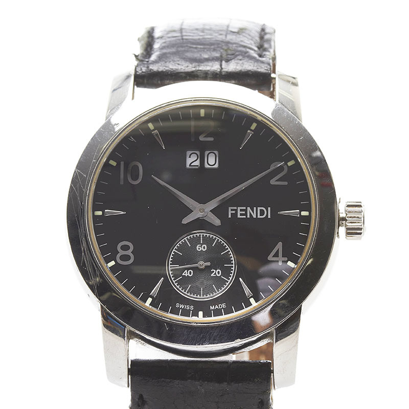 フェンディ 腕時計 2100G クオーツ ブラック文字盤 ステンレススチール レザー メンズ FENDI