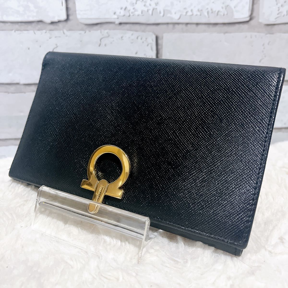 新入荷 Ferragamo フェラガモ 財布 長財布 黒 レザー ガンチーニ