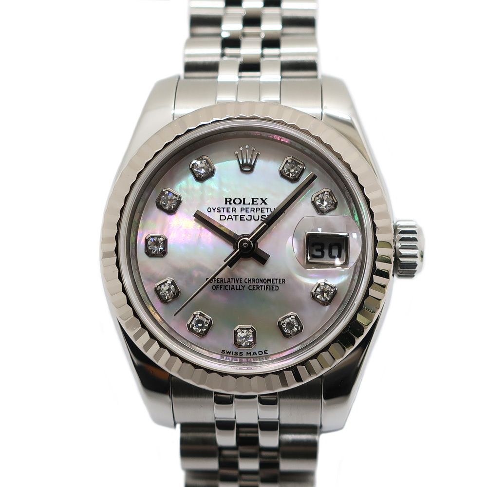 【天白】ロレックス デイトジャスト 179174NG シェル ダイヤ10P V番 仕上げ レディース 腕時計