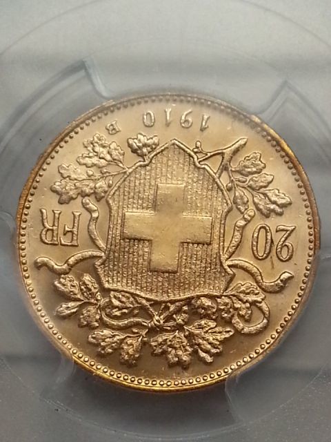 ▲希少▲ 1910B 金貨 スイス ヘルヴェティア 20フラン 最高 MS66_画像5