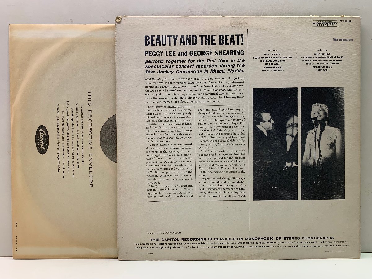 良好盤!! MONO 米オリジナル 初版 左Logo 虹ツヤ PEGGY LEE / GEORGE SHEARING QUINTET Beauty And The Beat ('59 Capitol) 絶頂期Live_画像2