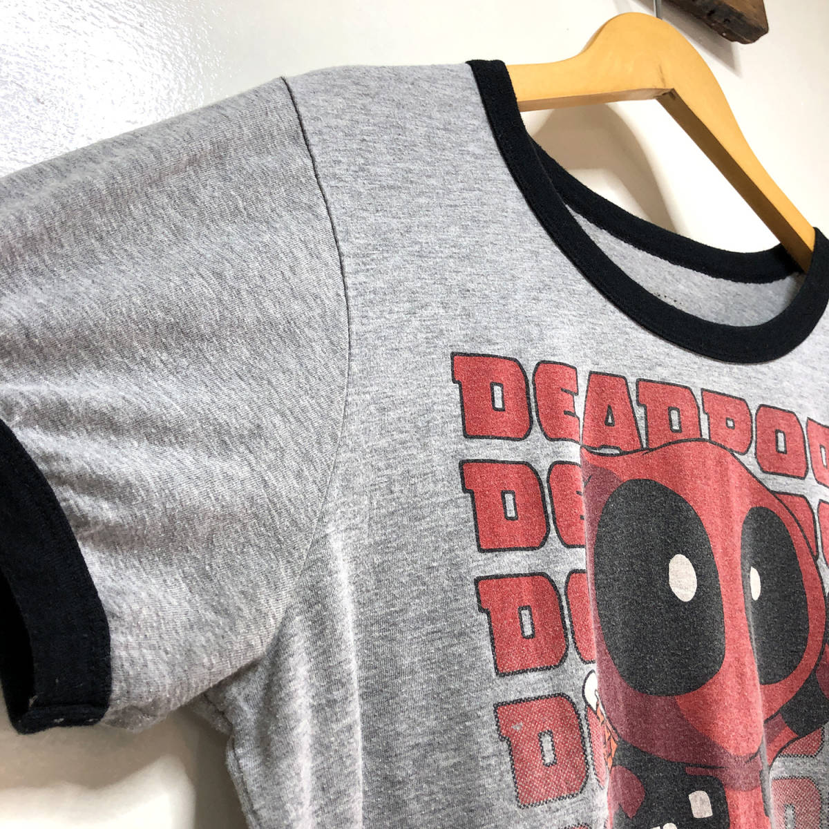 USA 古着 半袖 リンガーTシャツ トリムTシャツ MARVEL マーベル デッドプール アメコミ グレー 古着卸 BA0457_画像5