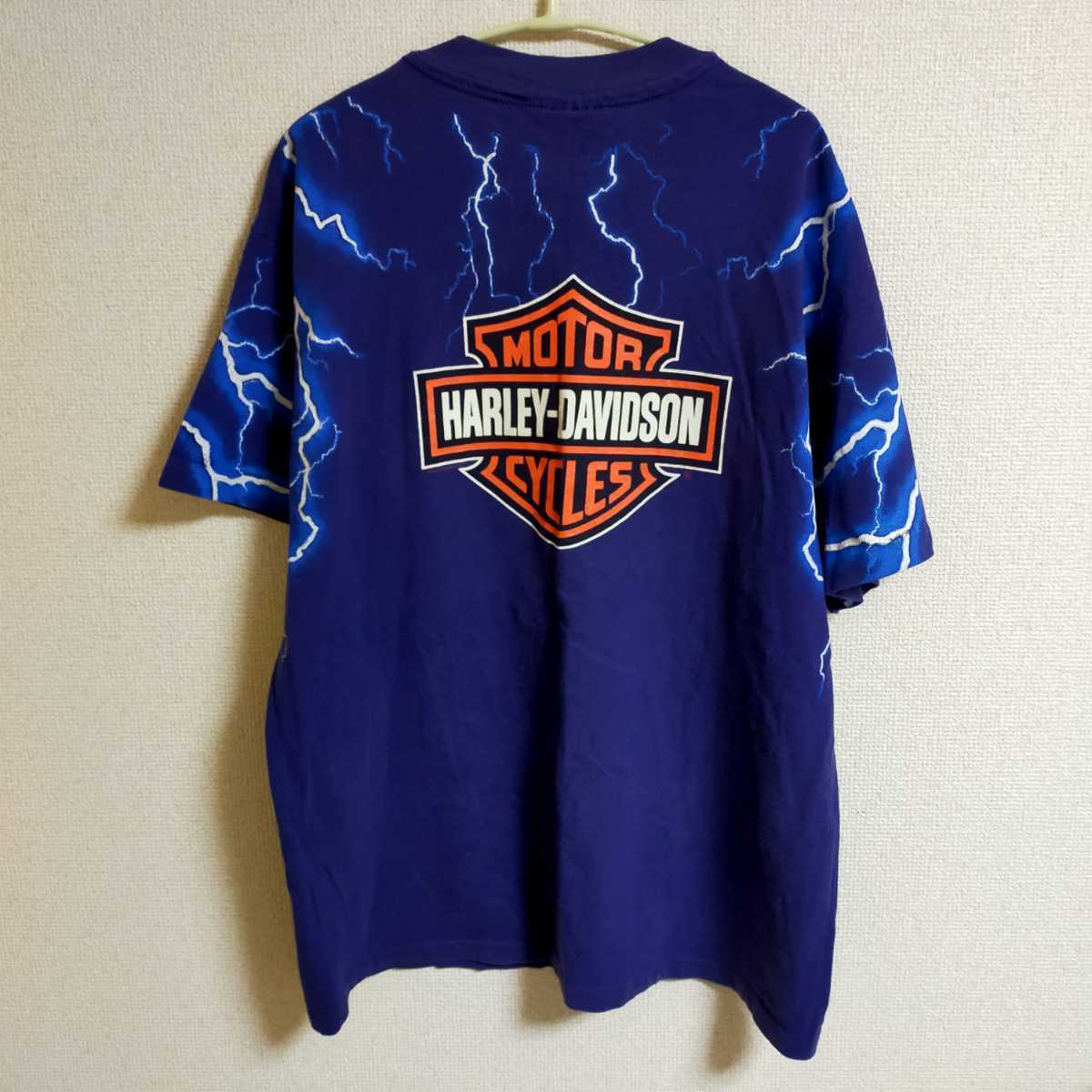 ハーレーダビッドソン HARLEY-DAVIDSON ヴィンテージ 稲妻 イナズマ サンダープリントTシャツ 半袖 90s　オールド L パープル