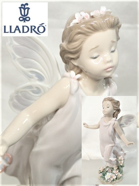 12053[TS]◆LLADRO/リヤドロ◆フィギュリン No.6875 『蝶の妖精』 陶器の置物/花 蝶々 女の子_画像1