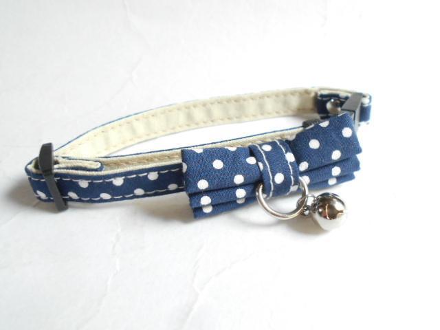 f Ray m* blue mi- pretty cat color dot pattern navy bell attaching safety buckle size adjustment possibility made in Japan 