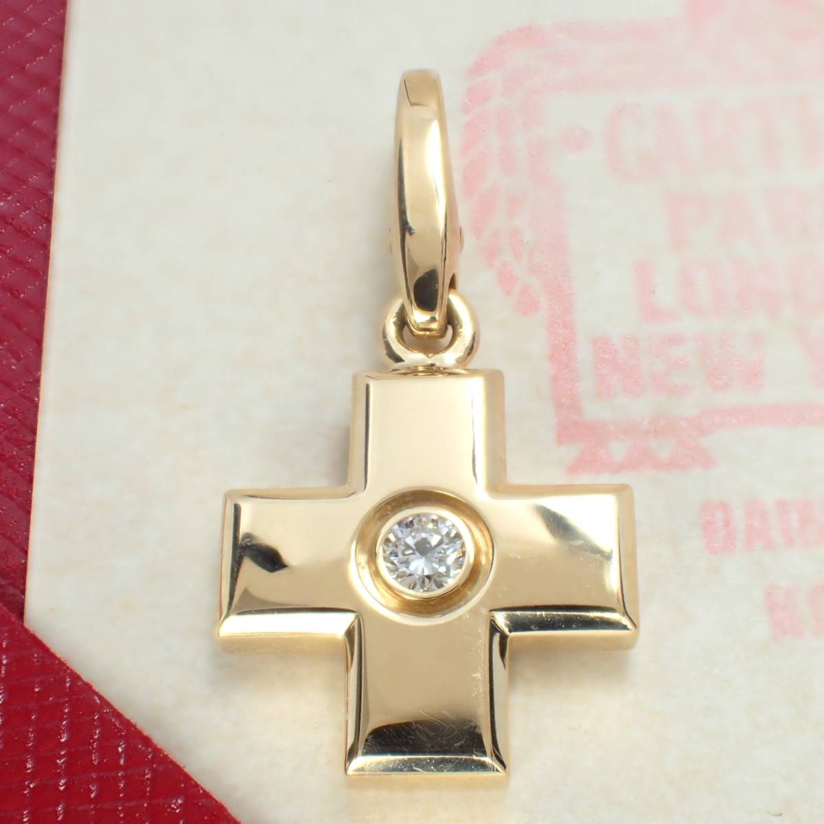カルティエ Cartier K18YG クロス ダイヤモンド チャーム ペンダントトップ 1Pc イエローゴールド 保証書 ギャランティカード