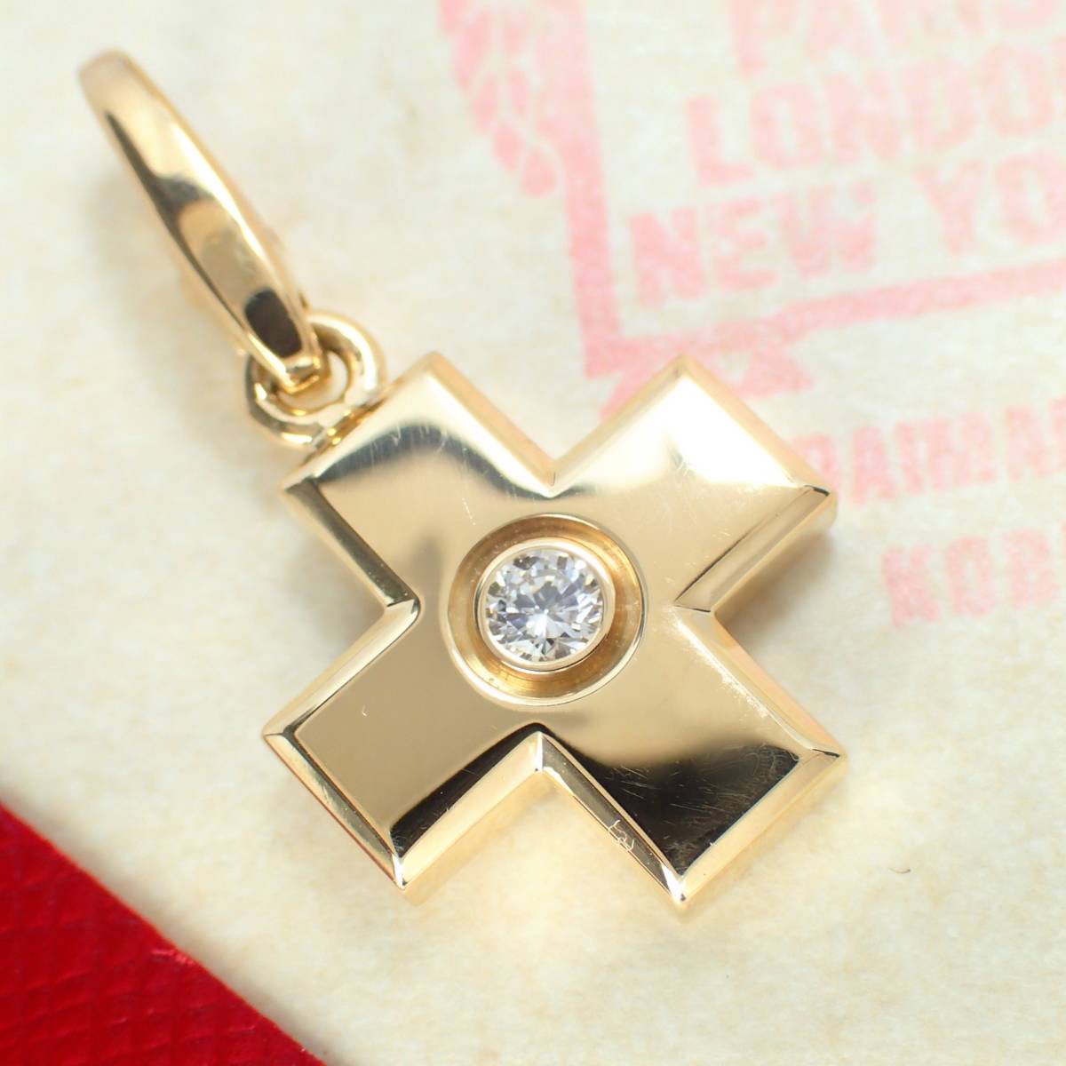 カルティエ Cartier K18YG クロス ダイヤモンド チャーム ペンダントトップ 1Pc イエローゴールド 保証書 ギャランティカード