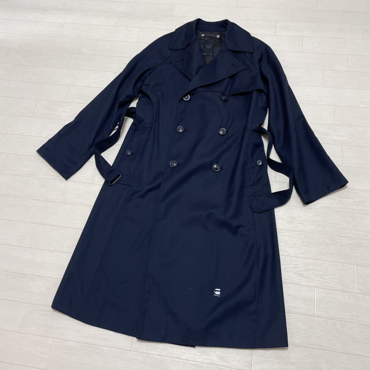 G-STAR RAW DUTY CLASSIC TRENCH trench coat ji- Star rou wool . navy unisex size S beautiful goods 