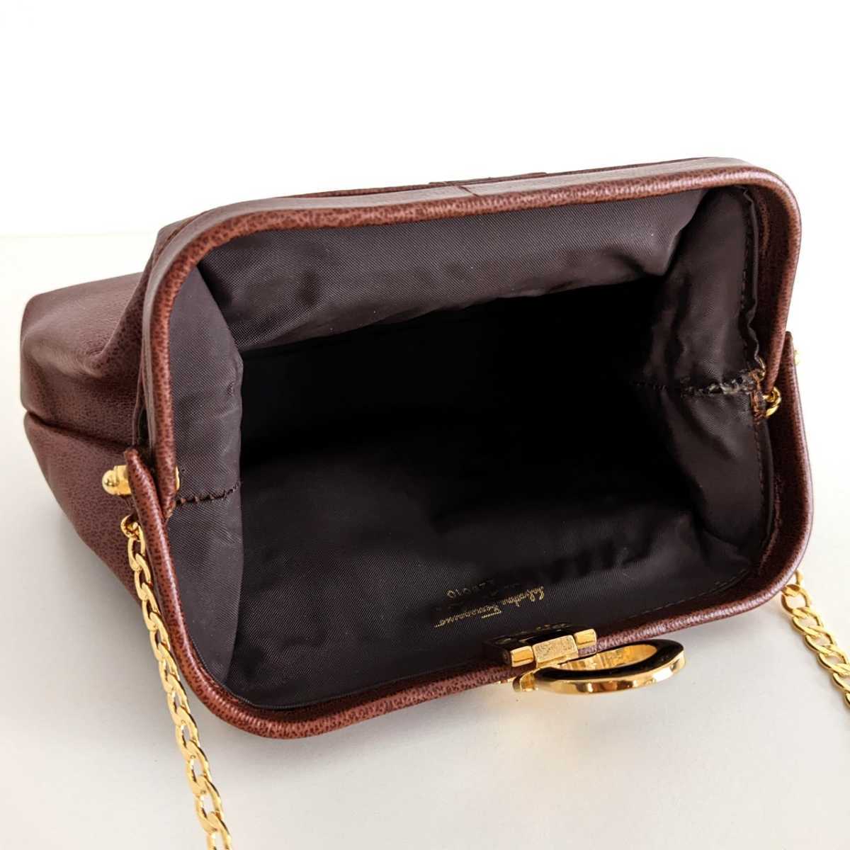 美品 Salvatore Ferragamo フェラガモ がま口 ビンテージ レザー ポーチ サコッシュ ポシェット 茶色 ブラウン ゴールド レディース メンズ