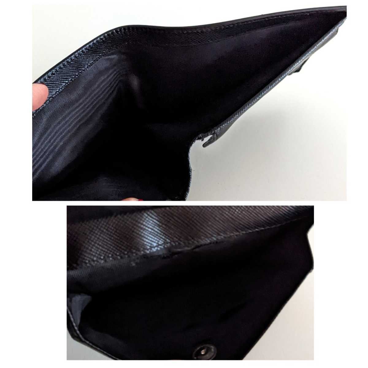 良品 PRADA プラダ サフィアーノ レザー 二つ折り財布 ヴィンテージ ウォレット イタリア製 シンプル ブラック 黒 レディース メンズ_画像6