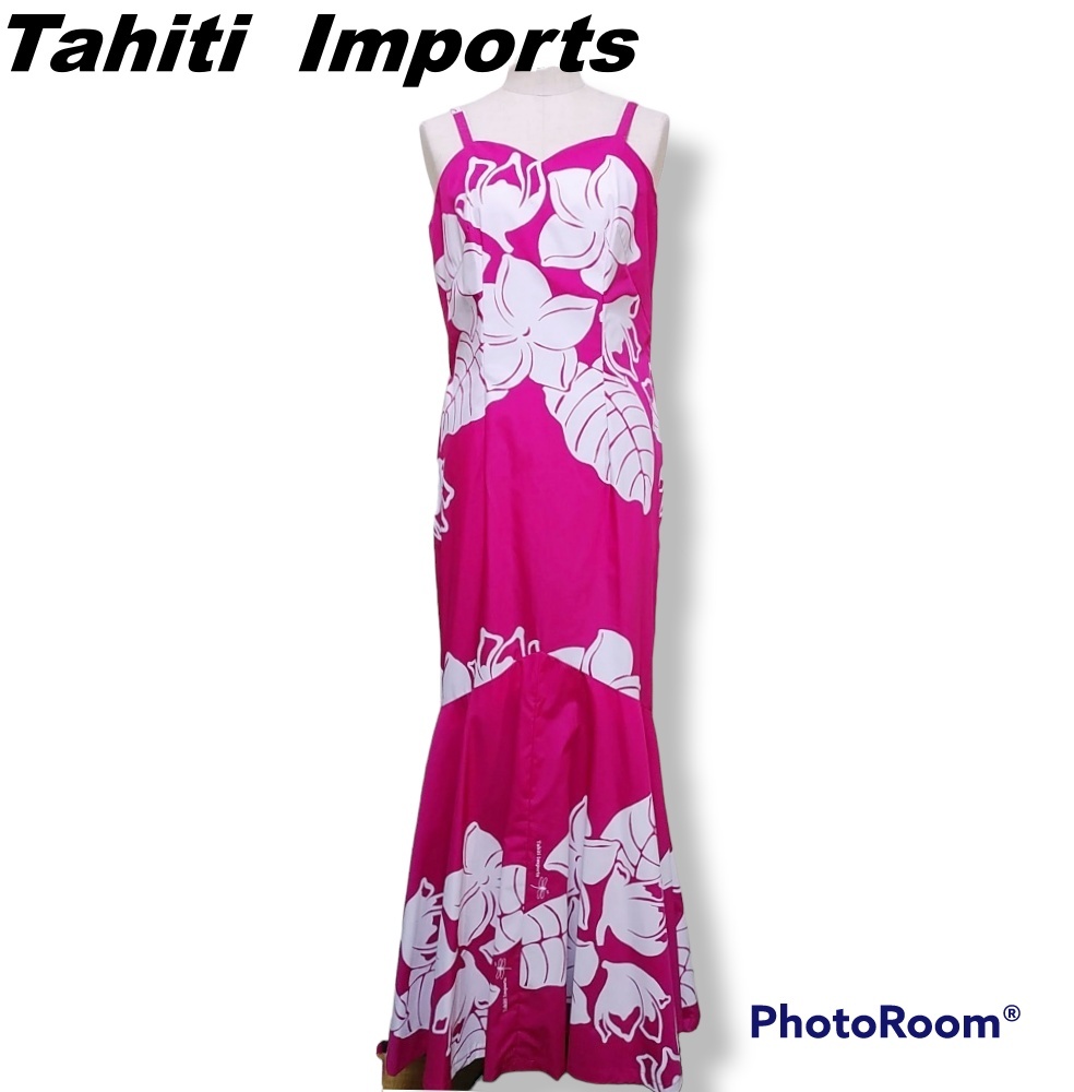 Tahiti Imports マーメイドドレス　M~小さめL くらい　タヒチインポーツ　ロングワンピース　ピンク　フラダンス　210911-08