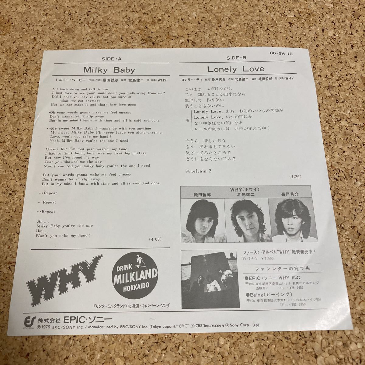 WHY 織田哲郎 北島健二 長戸秀介 / Milky Baby / Lonely Love / 7 レコード_画像2