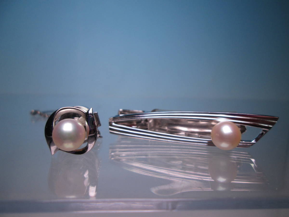 ☆MIKIMOTO 本真珠珠 7mmのタイタック＆6,5mm タイピン 2点で 正規品 御木本真珠店_画像1