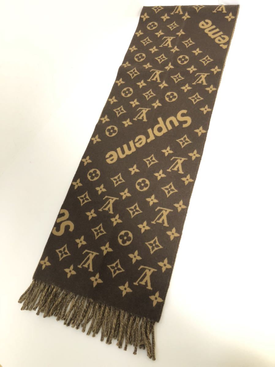 f467/美品/ルイヴィトン/モノグラム/supreme/マフラー/LVロゴ/ショール/ストール/茶ブラウン系色味/1st/_画像2